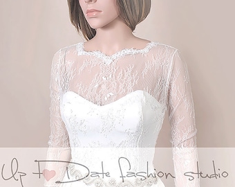 Lace Wedding Bolero: Bridal Cover Up with Pearl Buttons