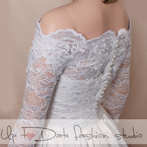 Wedding lace bolero , off shoulder wedding cover up  with long sleeve , custom made shrug