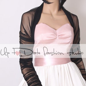 Wedding tulle jacket , black Gothic bridal stretchy tulle cover up long sleeve