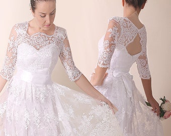 Vestido de novia de encaje de talla grande: Vestido de novia corto hasta la rodilla