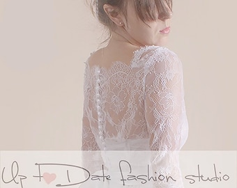 Chantilly Lace Wedding Bolero: Bridal Shrug, 3/4 Sleeve