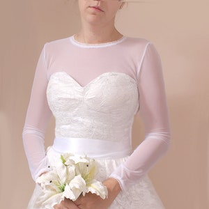 Simple  wedding bridal top , stretchy tulle cover up with long sleeve,  wedding accessories