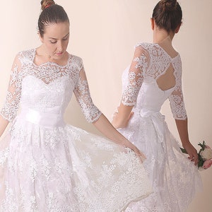 Lace Short Plus Size Bridal Gown , Romantic Wedding Party Dress ...