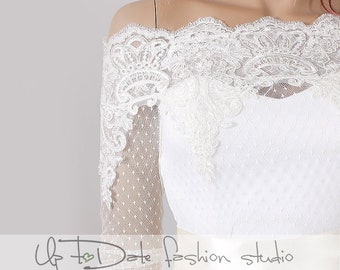 Plus Size lace wedding COVER UP , Off-Shoulder JACKET ,custom made wedding accessories
