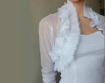Bridal tulle lace cover up, wedding bolero, bridal shrug, wedding jacket with long sleeve, tulle wrap, wrap, wedding accessories