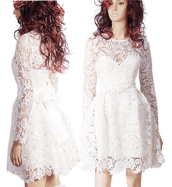 Lace Bridesmaid Dress: Short Romantic Skater Gown with Satin Belt
