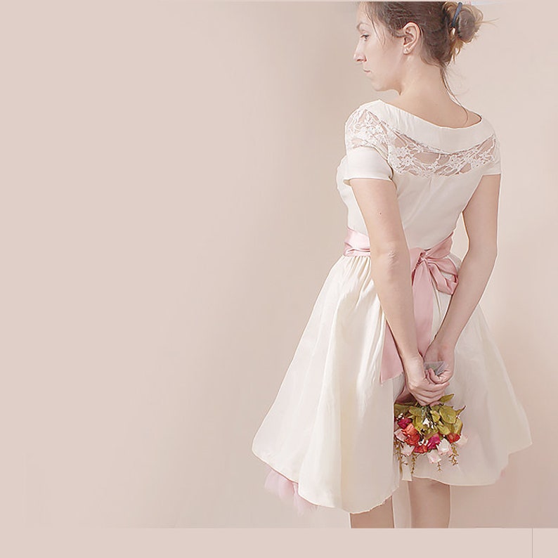 Bridesmaid ivory taffeta dress , knee length dress, holiday party dress, beach wedding party gown image 2