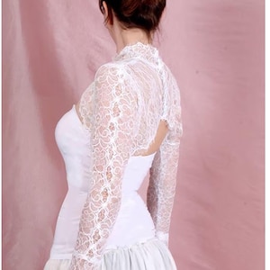 Plus size lace  wedding bolero, custom color lace wedding jacket with long sleeve