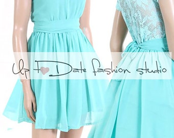 Junior Bridesmaid Dress,turquoise  color  quartz Flower Girl  lace satin  dress,  Satin elegant  Dress,junior bridesmaids
