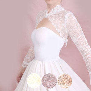 Bridal lace cover up, lace wedding bolero with long sleeve, wedding lace bolero