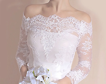 Plus Size bridal  lace top , Off-Shoulder wedding bolero, custom made bridal shrug, wrap