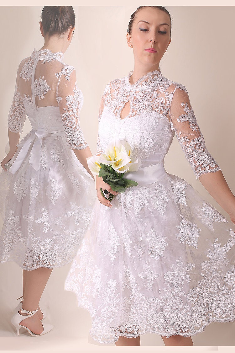 Lace Tea Length Bridal Gown