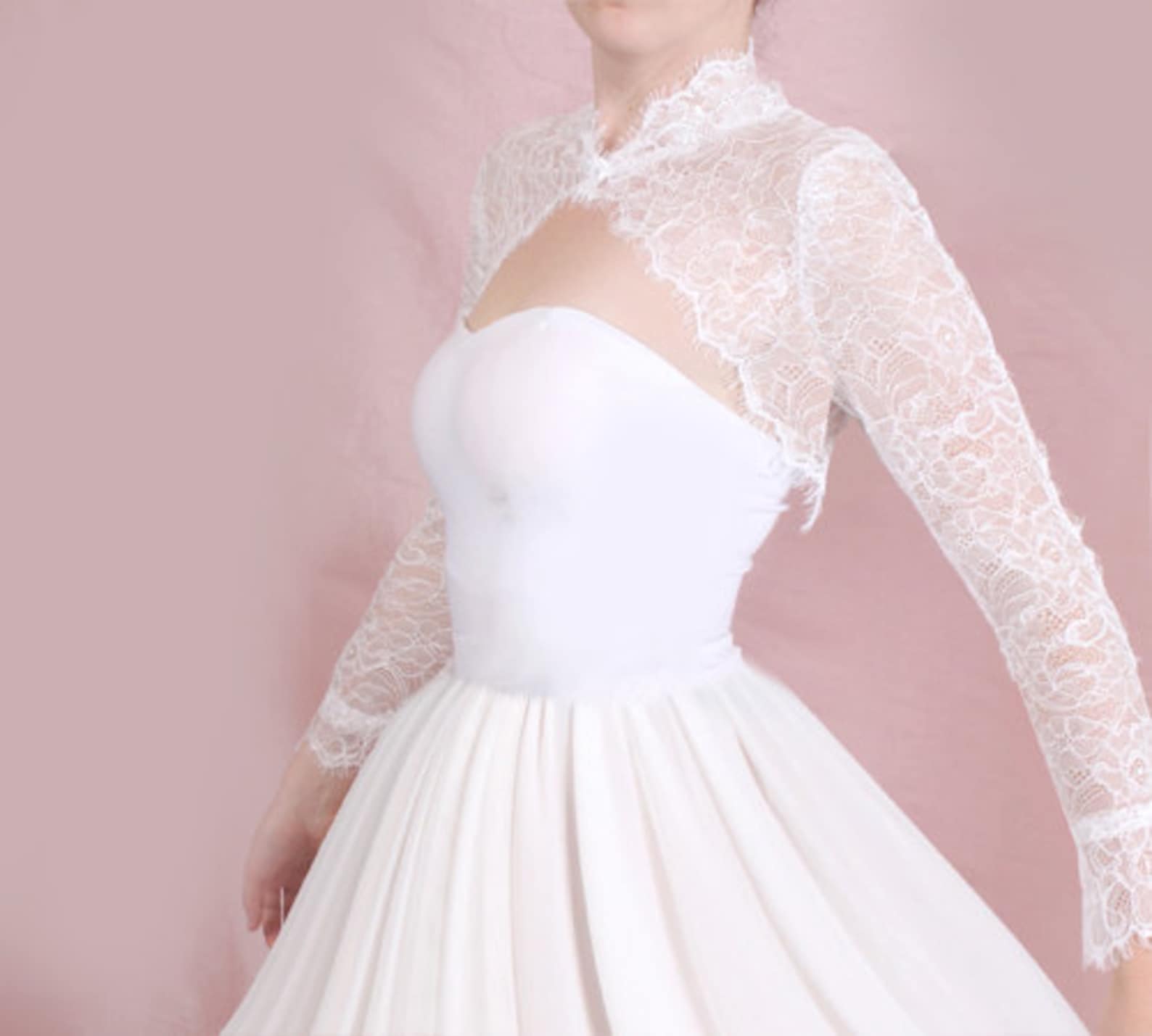 Bridal lace cover up lace wedding bolero with long sleeve