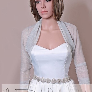 Bridal shrug, silver color stretchy tulle wedding  bolero, lurex wedding jacket/custom color cover up with sleeve