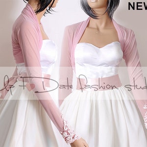 Bridal tulle blush pink bolero, jacket, custom color long sleeves wedding bolero, cover up image 1