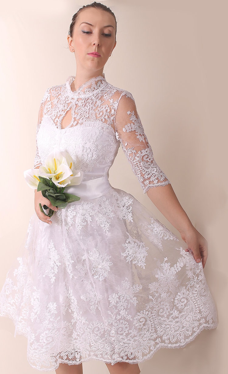 chinese dress ladies ALEESHUO Short Wedding Dresses for Bride Long Sleeve Lace Tulle Corset Bridal  Gown High Neck A Line Floral Ivory Evening Party Gown Petite at Amazon  Women's Clothing store