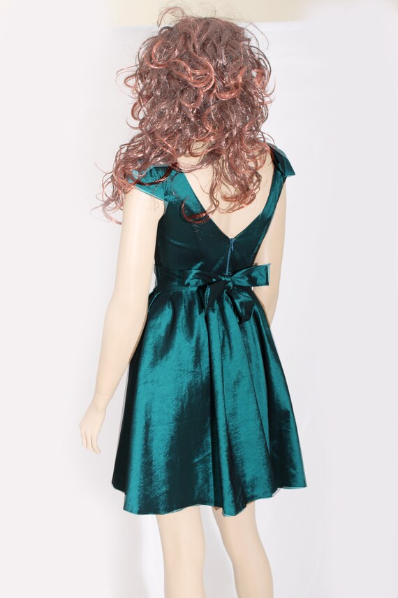 Short Bridesmaid Dark Teal Taffeta Dress Wedding Party Prom Graduation Cocktail Dress With Short Sleeve Etsy