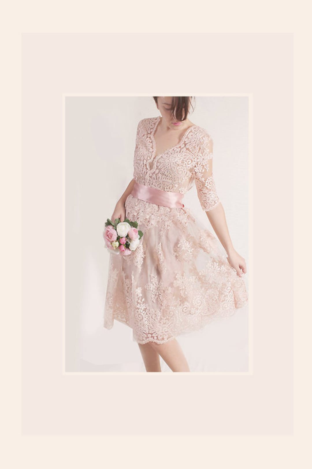 Floor-length Lace Sheath Dress Halter Neck Blushing Pink Plus Size main image 1