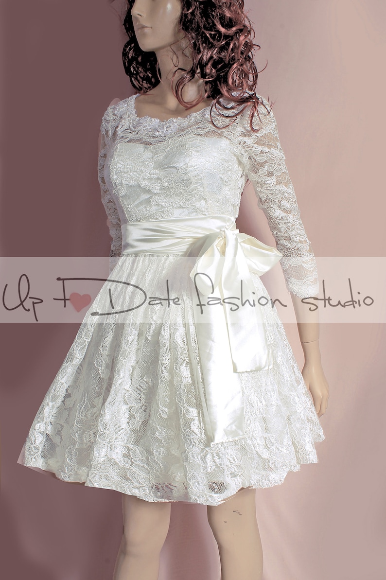 Open Back Dress Short Bridal Gown Plus Size Lace Wedding Dress Simple Wedding Dress With Sleeve