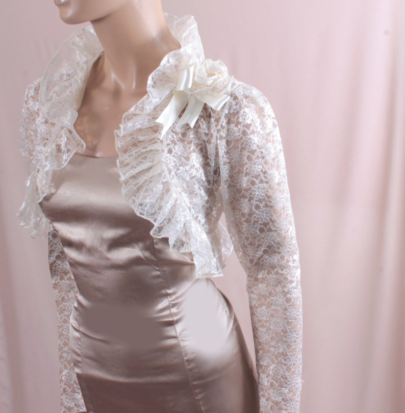 bridal shrug long sleeve bridal jacket Wedding lace ivory color bolero