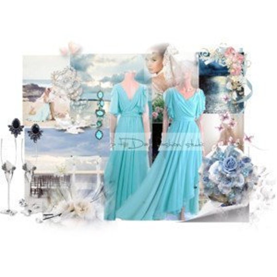 Bridesmaid Chiffon Long Turquoise Color Dresses Wedding Party Etsy