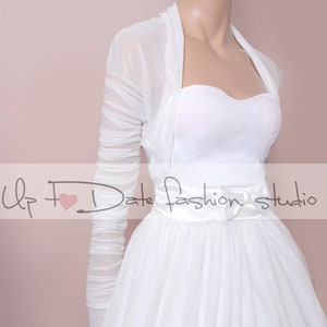 Custom color wedding bolero, bridal stretchy tulle long sleeve cover up image 1