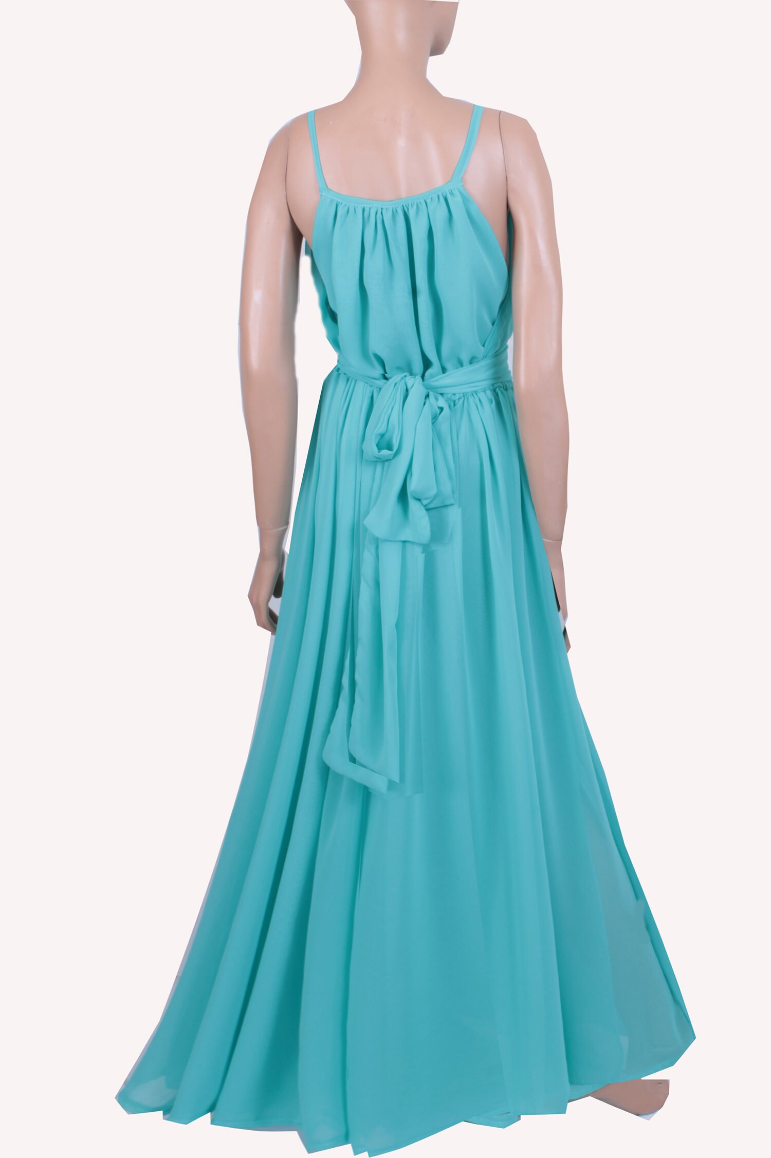 Turquoise Chiffon Maxi Bridesmaid Dress: Floor Length Wedding Gown