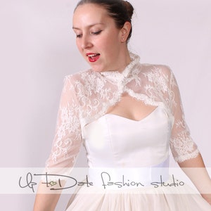 Plus size Bridal cover up, off white lace shrug , lace jacket , wedding bolero  3/4-sleeve cover up, wedding accessories