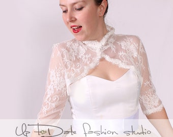 Plus Size Bridal Lace Bolero: Off White Wedding Shrug, 3/4 Sleeve