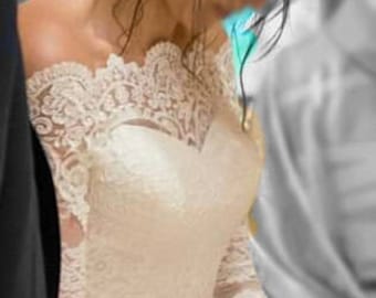 Off-Shoulder lace bridal bolero, wedding cover up with sleeve, bridal jacket, lace wrap, shrug