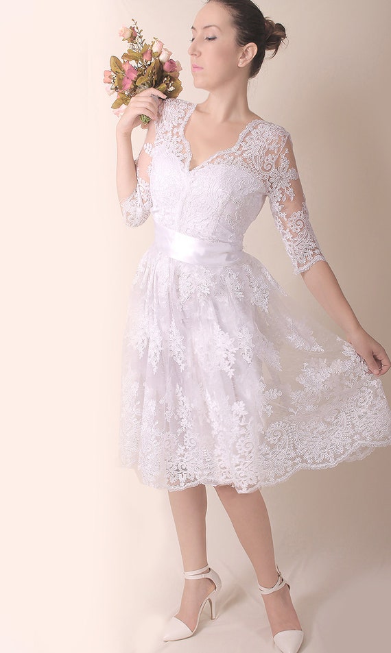 chinese dress ladies Sheath Half Sleeves Lace Plus Size Short Elegant Dresses Wedding, Pink / 6