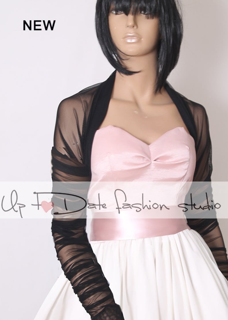 Black wedding bolero bridal tulle cover up long sleeve Etsy
