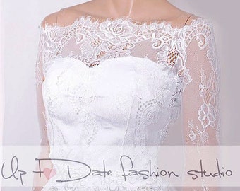 Off-Shoulder off white wedding bolero, lace topper ,bridal shrug , jacket, wrap long sleeve, bridal accessories