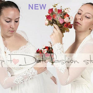 Bridal tulle ivory jacket, wedding  bolero, wrap,  shrug long sleeves  beautiful lace cuffs