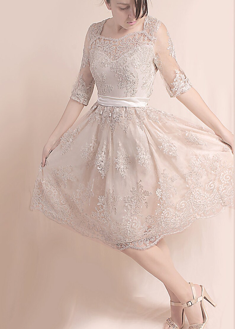 Lace Short Wedding Party Reception Beach Wedding Dress 3 4 Etsy