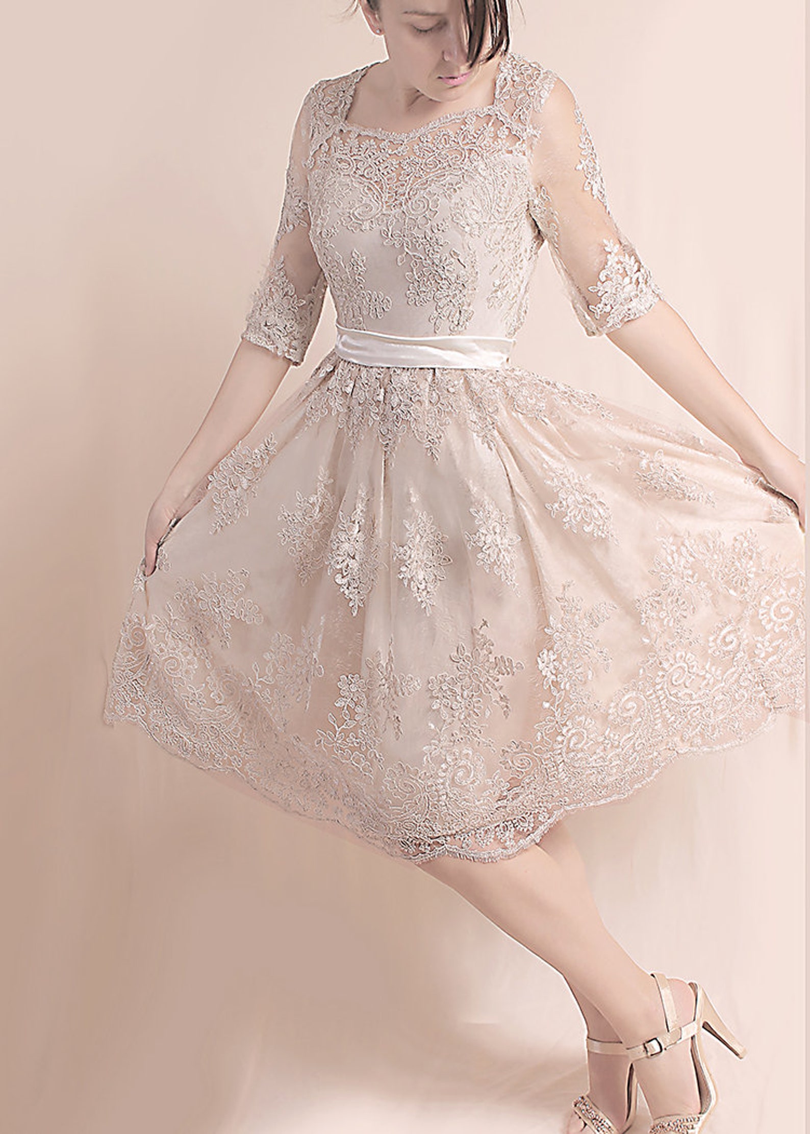 Plus Size lace wedding party dress knee length bridal Etsy