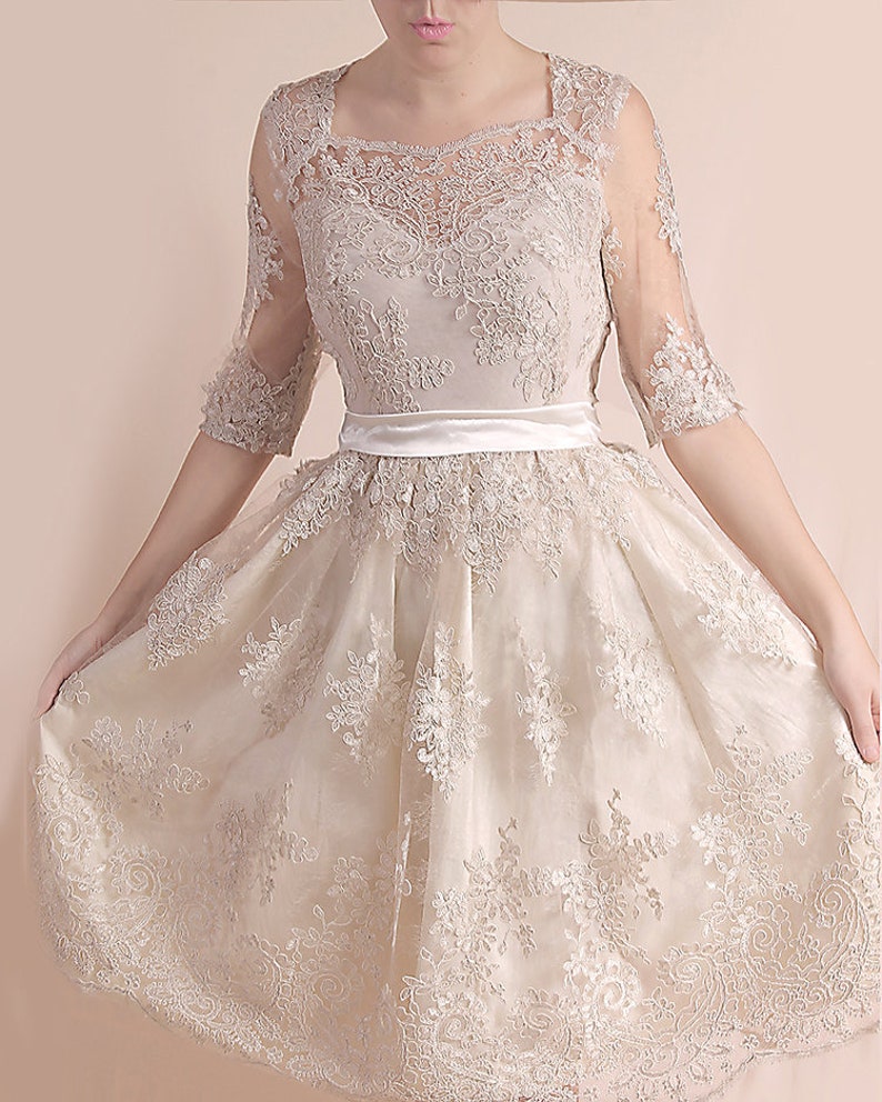 Plus Size Lace Wedding Party Dress Knee Length Bridal Etsy