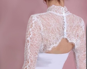 Plus Size Lace Wedding Bolero: Custom Color Long Sleeve Cover Up
