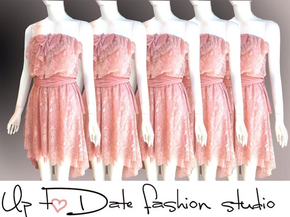 Set Of 5 Bridesmaid Lace Short Blush Pink Color Dresses Etsy