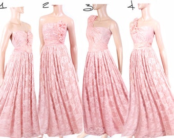 Plus Size  Mix of 4 long  Bridesmaid lace dresses ,/blush pink wedding party  maxy dresses