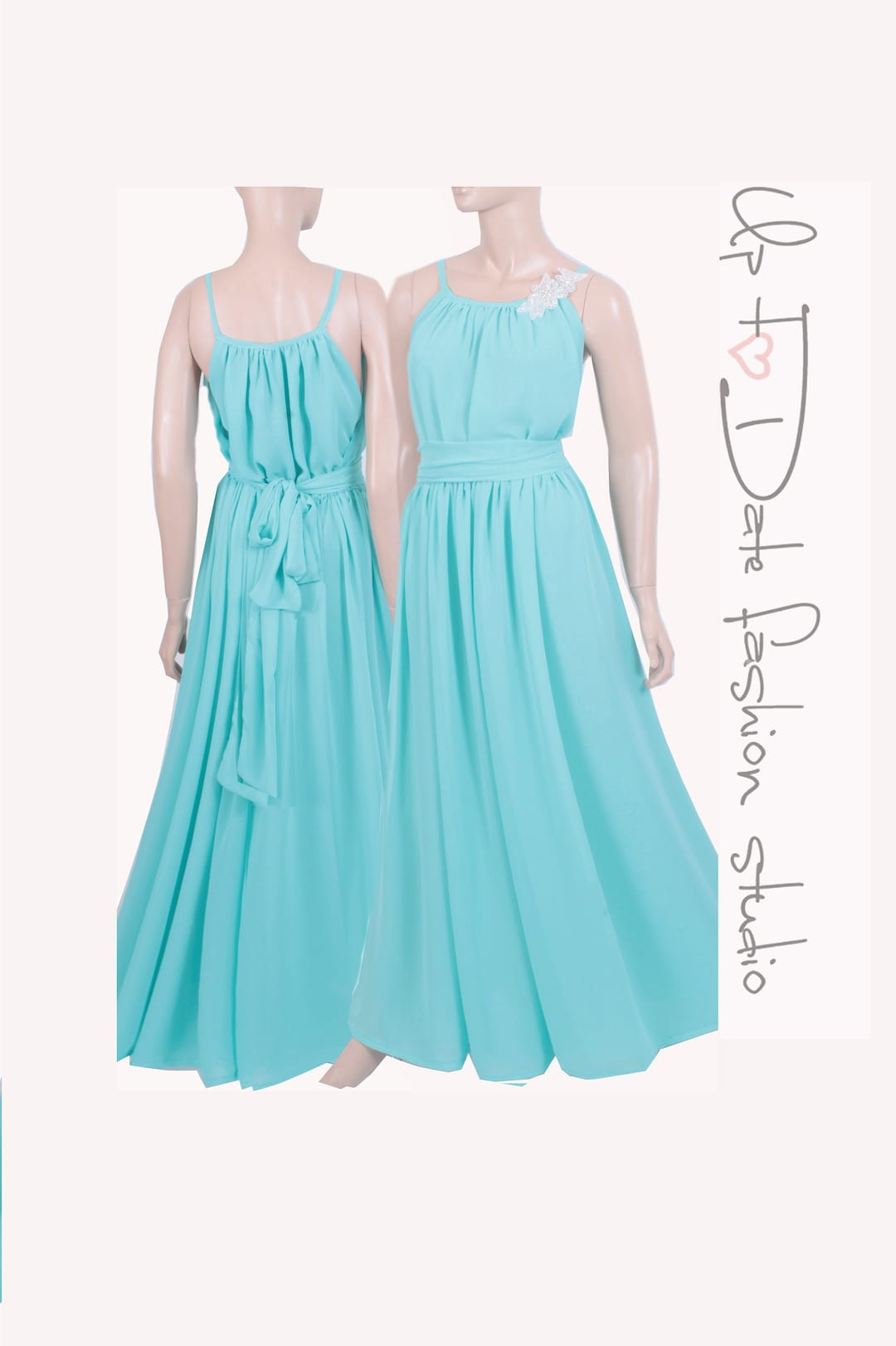 Vestidos De Dama De Honor Junior De Chiffón Con Mangas De Encaje Con Volantes Turquesa main image 0