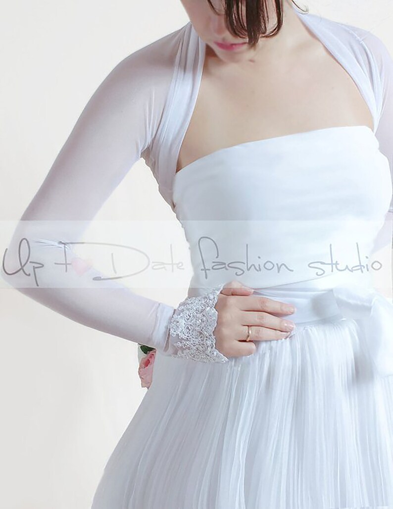 Bridal Tulle Cover Up Long Sleeves Wedding Bolero With Lace Etsy