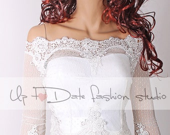 Plus grootte Bridal Off-Shoulder, bruiloft Lace cover-up, Bolero Bolero, jasje, bruids kant boven, bolero, wrap