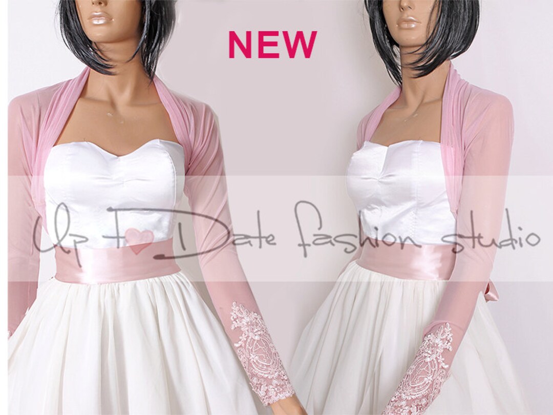 Bridal Tulle Blush Pink Jacket Bolero Long Sleeves Wedding Etsy