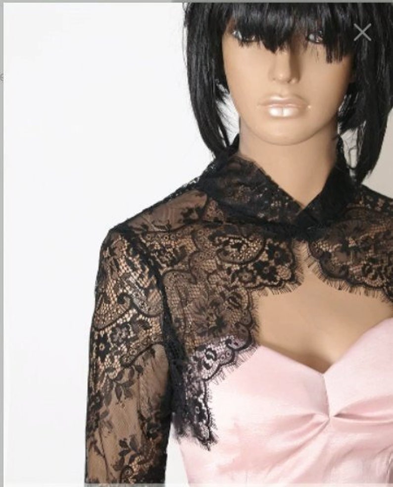Plus size black Bridal lace shrug wedding accessories Gothic lace wedding bolero with 34 sleeve