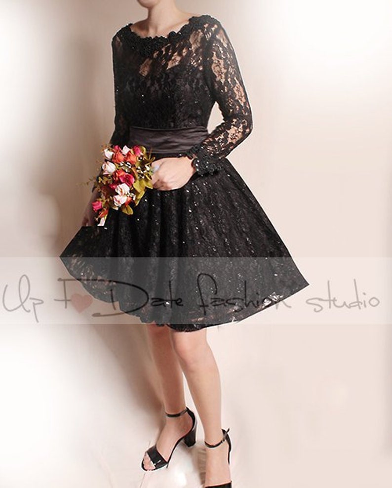 Black Wedding Dress Lace Bridal Gown Short Wedding Party - Etsy