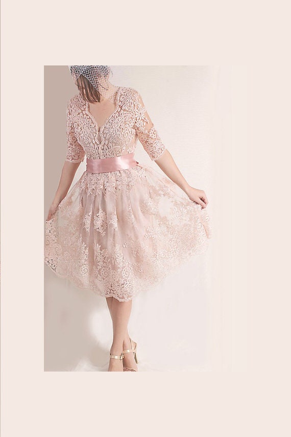 blush pink dress knee length