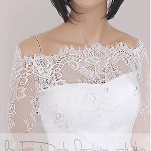 Off-Shoulder wedding bolero, lace bridal cover up,bridal shrug , jacket long  sleeve, wrap, shrug, lace topper