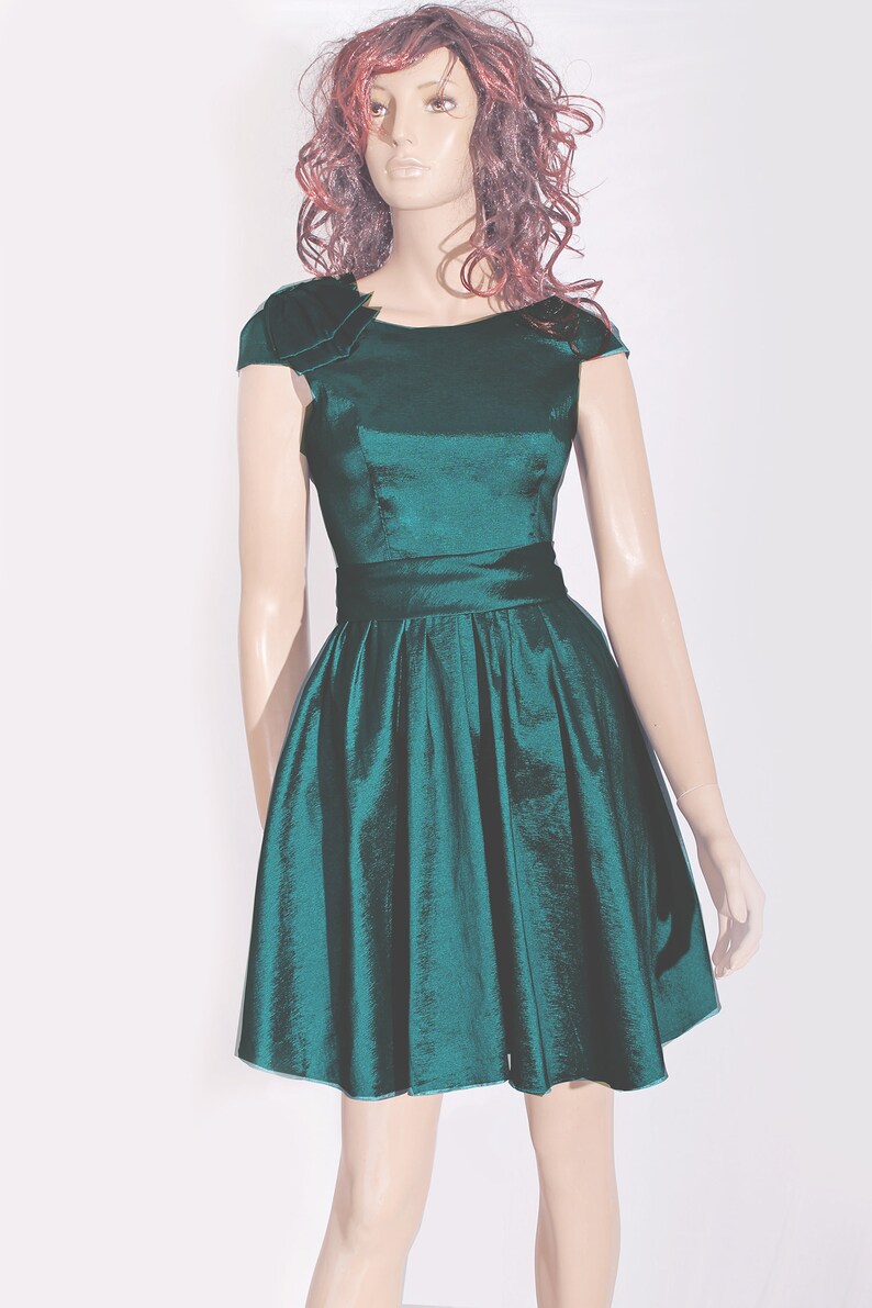 graduation evening dress with short sleeve party formal prom Plus Size short Bridesmaid Dark Teal taffeta