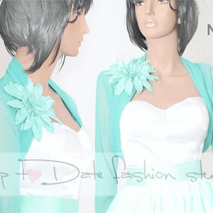 Wedding tulle cover up,  turquoise bridal long sleeve jacket